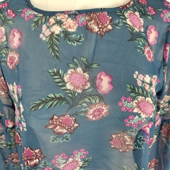 Pink Rose Sheer Blue‎ Peasant Top - Picture 2 of 5